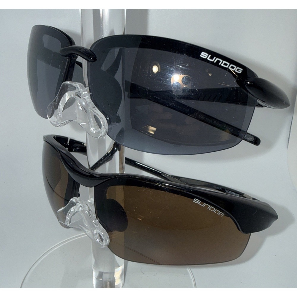 2 pair SUNDOG Authentic RARE Wrap Sunglasses - Black Bomb & Brown Flight- Invest